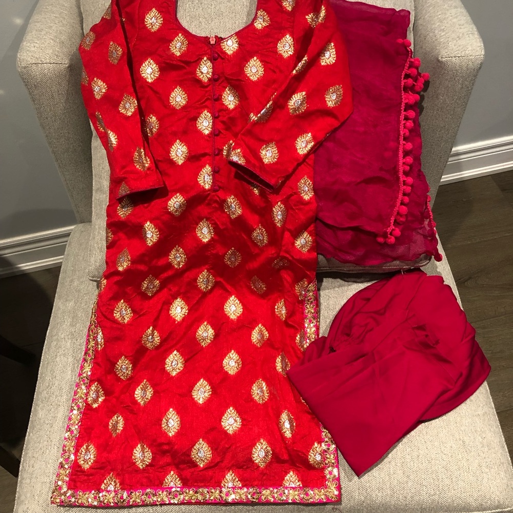 Kids suit with tights - red & magenta